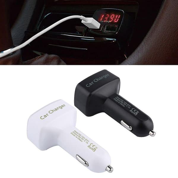 4-i-1 3.1A Dubbel USB Bil Laddare Amperemeter Voltmeter Termometer