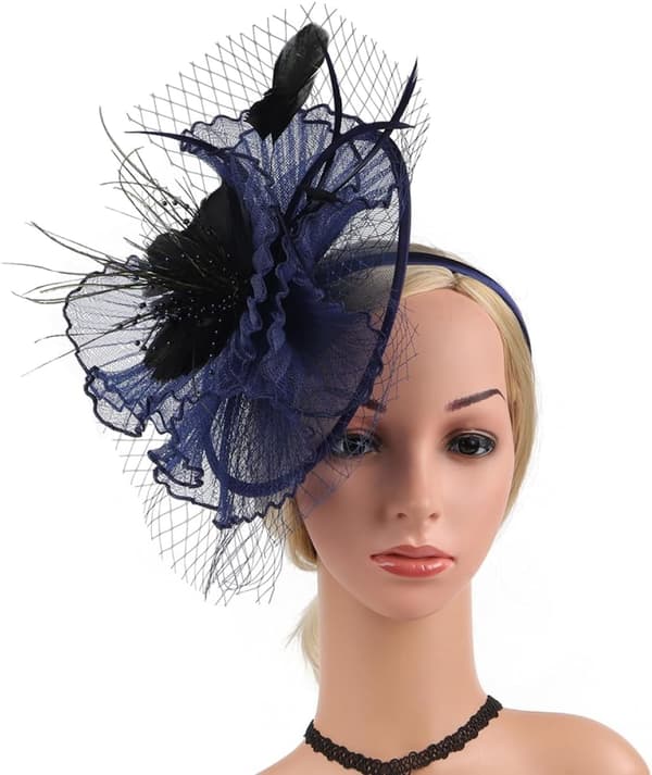 Fascinatorhatter for kvinner Netthårnål Hårbånd til teselskap Brudehodeplagg Marineblå