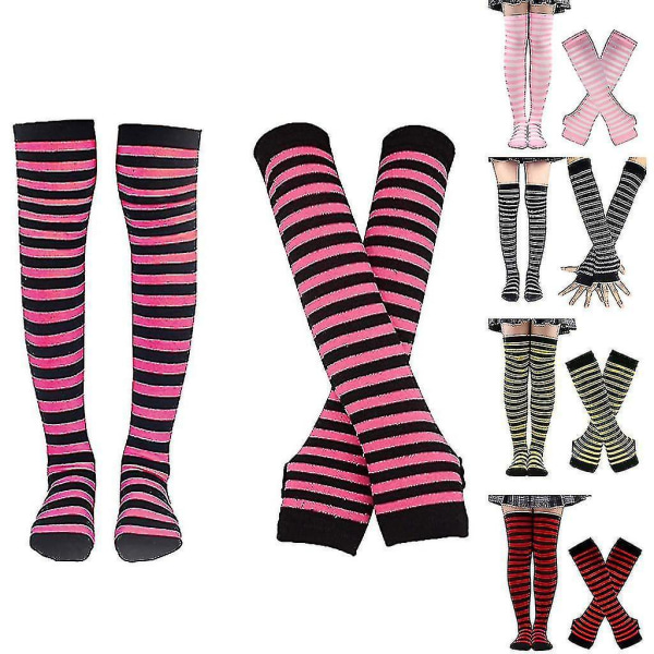 Lange sokker til kvinder Stribede armvarmere fingerløse handskersæt