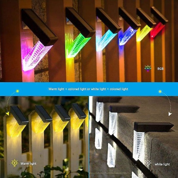 Sæt med 2 solcellelamper til terrasse, hegnspæl, udendørs belysning,  dekorativ have (hvidt lys + Rgb-farve) f4e3 | Fyndiq