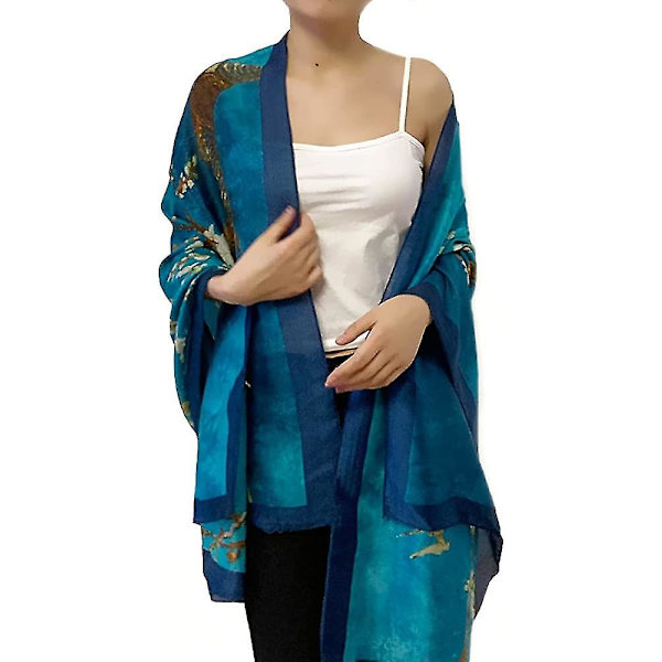Siden Scarf med Blommönster för Kvinnor, Mjuk Elegant Satin Scarf, Tunn Present