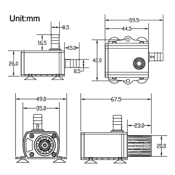 Upotettava harjaton DC-vesipumppu naaraspistoke 12V 10W