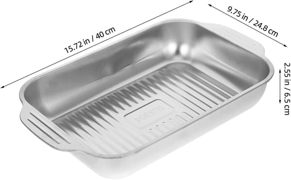 Fiskestekepanne for matlaging og baking, rektangulær rustfritt stål