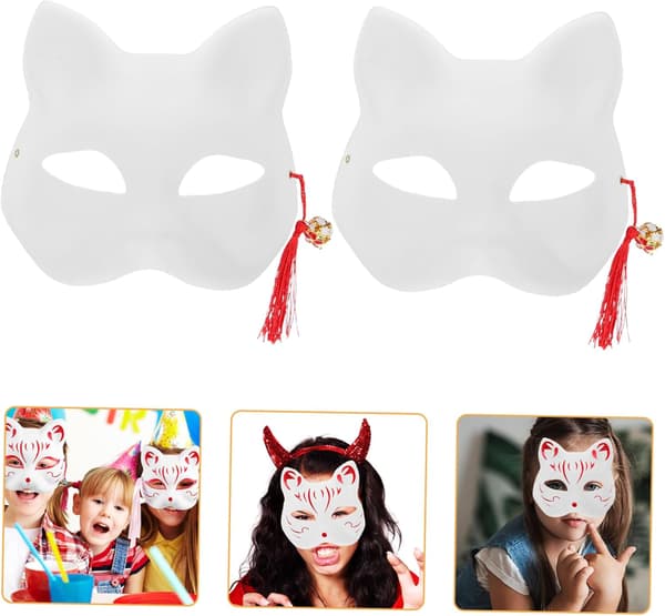 3 stk. håndmalede dyremasker sæt DIY blanke papir ræve- og kattemasker