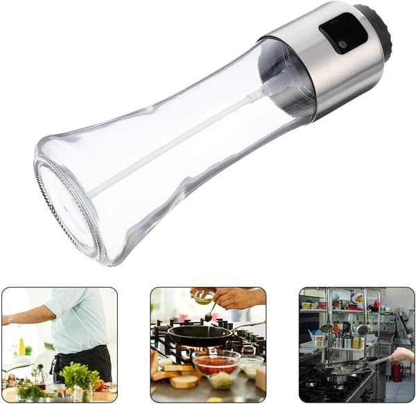 Oliesprayflaske med design i rustfrit stål og glas 180 ml Praktisk oliedispenser
