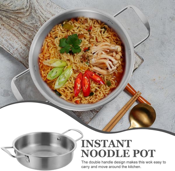 Wok i rustfritt stål med doble håndtak, solid non-stick overflate, sølvfarget kjøkkenstekepanne