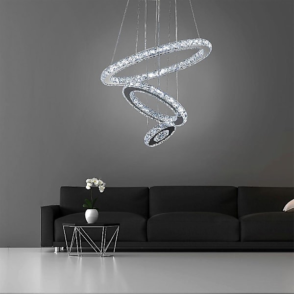 3-ring LED krystall-lysekroner, runde taklamper