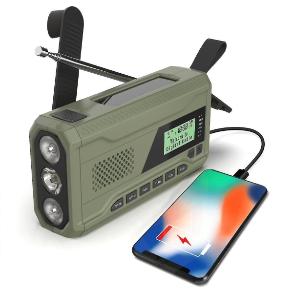 Portabel DAB/FM-radio, 4000mAh Dynamo Solradio, Solvevradio, Överlevnadsradio DAB-radio USB-laddare med nöd-SOS-larm, väckarklocka