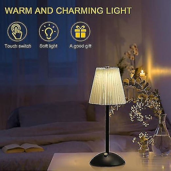 Berøringsfølsomme Bordlamper Plisserte Dimmbare Sengelamper USB Ladbar Bordlampe Rosa Metall Sidelampe For Stue Lounge Soverom Black