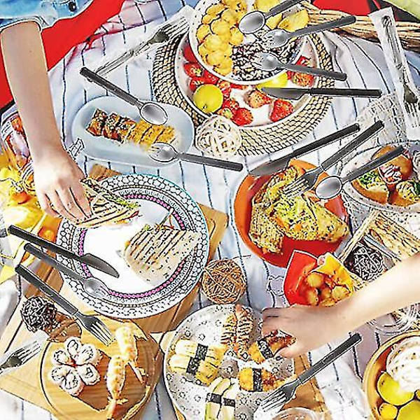 Genanvendelig Sort Klar Plastik Ske Gaffel Sæt Til Fester Salat