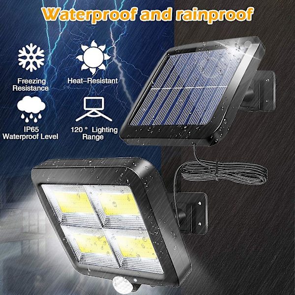 Solcelle Utelys, Solcellelys, Med Fjernkontroll, Vanntett Bevegelsessensor, 100 Led Ipx65 Vanntett Kraftig Solcelle Utelys For Garasje, Port