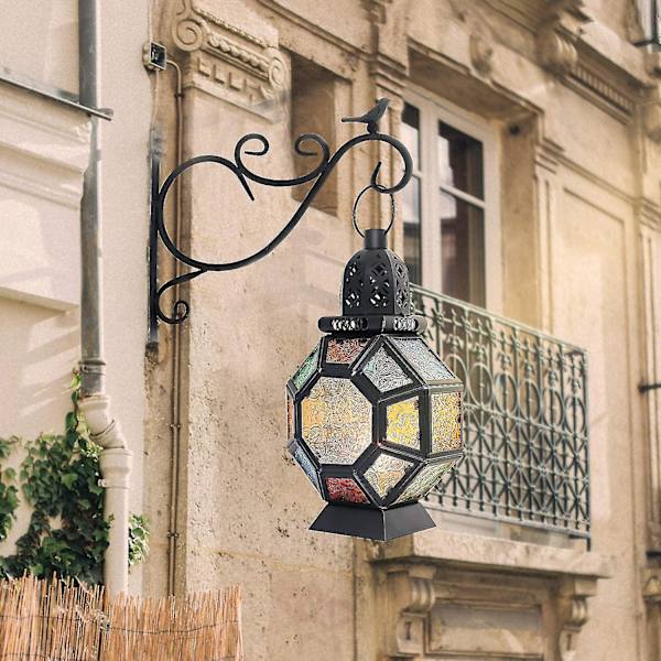 Retro Järn Ljuslykta, Bärbar Marockansk Smidesjärn Färgat Glas Ljusstake Hängande Lampa Häst Ljus Vindlykta För Heminredning Ramadan Bl