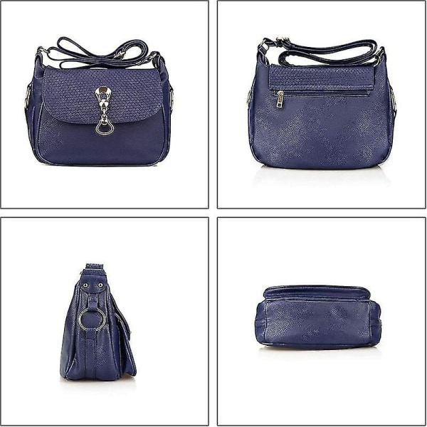 Damer PU-läder Crossbody Väska Multi-ficka Messenger Väskor Handväska (blå) - Blå