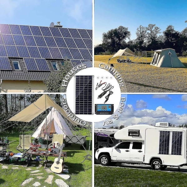 300w 12v solcellepanel, solcellepanelsett, batteriladersett med 60a solcelleladekontroller for bobil, yacht, utendørs, hage, belysning