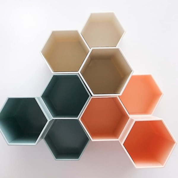 Plastik Pen Box Hexagonal Penholder Blyantsopbevaringsboks Penselæske Organizer Kontorartikler (blå)
