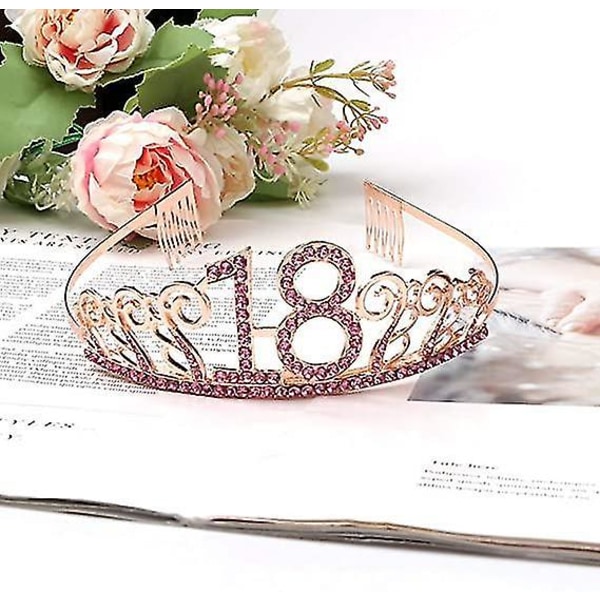 Rosegull 18-årsdagskrone Sett Tiara & Sash
