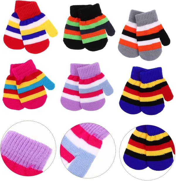 6 par varma stickade handskar för pojkar och flickor för vinter, stretchiga elastiska vantar