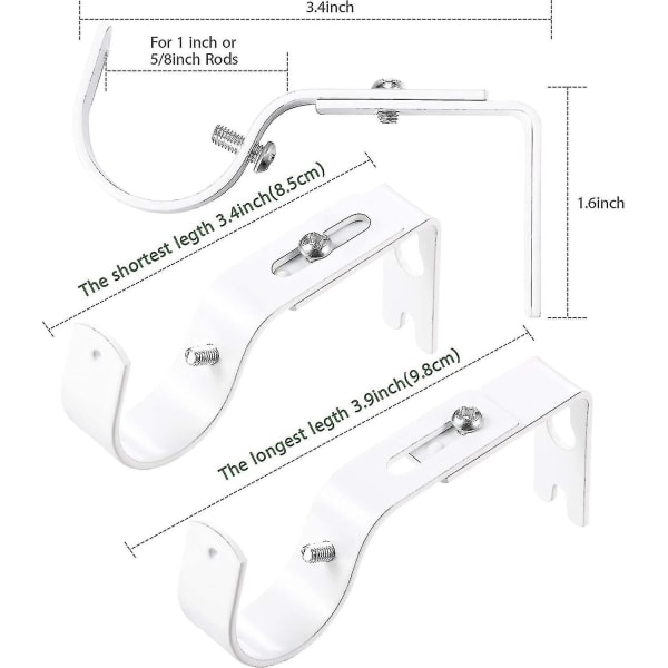 4 stk Gardinstangbraketter Generelle Justerbare Gardinstangbraketter Volangstøtteholdere Gardinstangholder Veggbrakett Kroker Med Skruer For-yuhao