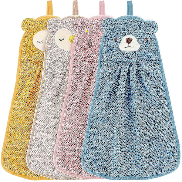 4 st Barn Handdukar Söta Djur Tvätthanddukar Mikrofiber Absorberande Handdukar