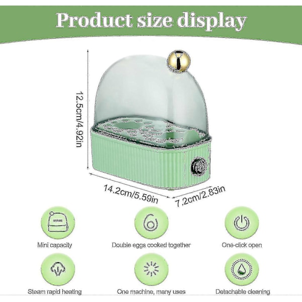 Eggkoker for 2 egg, Kompakt elektrisk eggdamper, Beste eggkoker koker alle tre kokegrader - Myk, Medium, Hard Green