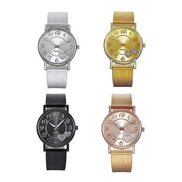 Kvinders Casual Fashion Mesh-rem Hjerteformet Peach Heart Watch Gold