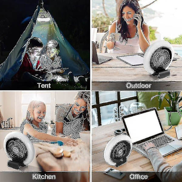 Campingvifte for telt, teltvifte med lys, vifte med hengekrok, bærbar LED-campinglykt med takvifte, USB-vifte for camping, fiske, fotturer