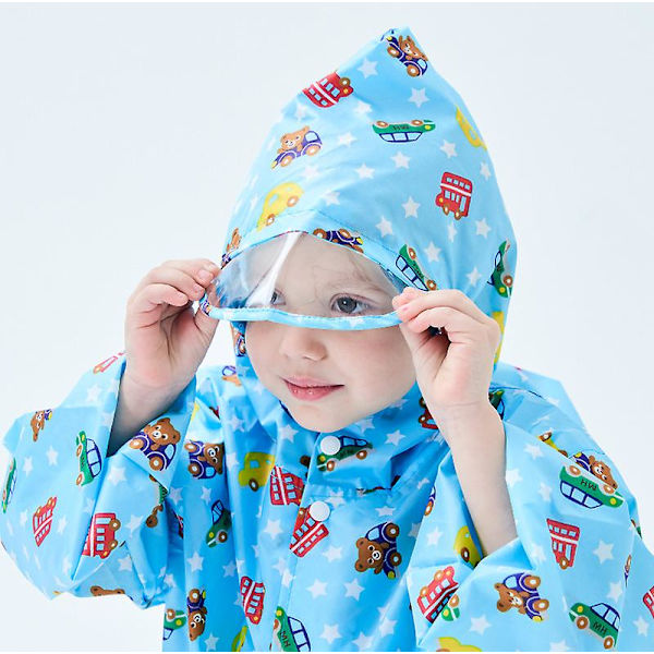 Barnregnkläder, 3D Cartoon Barn Regnrock Jacka Poncho För Pojke Flicka (Gul Bröd) Blue Car L