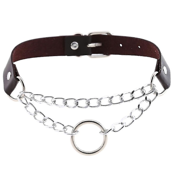 Kvinne og Mann Punk Kjede Choker Halskjede O Rund Sirkel Kunstig Lær Krage Smykker