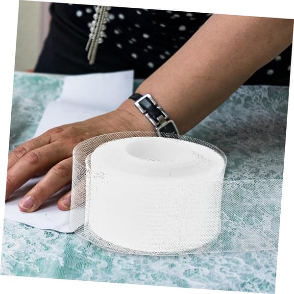 4 cm brett vitt elastiskt fiskbensnätband i polyester, hästhårsfläta, sömnadskant