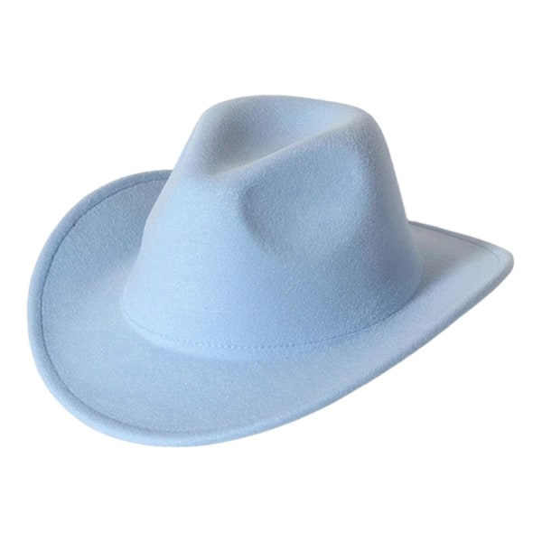 Cowboyhatt i Enfärgad Design, Unisex, Anti-Pilling, Bekväm, Kostymfesttillbehör, Filt, Upprullbar Brätte, Cowgirlhatt för Utomhus Sky Blue