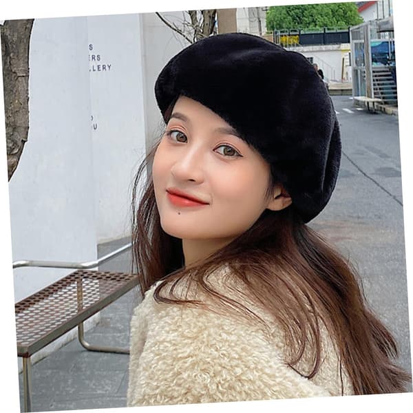 Dame Varm Chic Baret Hat Polyester Malerhue Mode Efterår Vinter Hat til Hverdagsbrug Sort