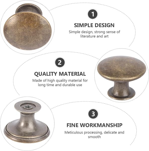 Skapknapper 8 stk. runde antikk bronse skuffehåndtak metall solid enkel installasjon