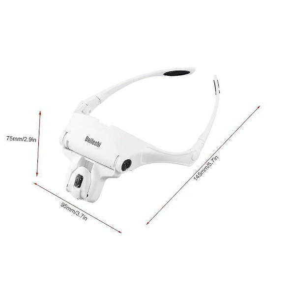 9892b1 Forstørrelsesglas 5 Linser Pandebånd 2LED Hovedlamper