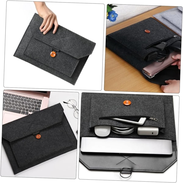 Rosa Laptopveske Filt Laptop Sleeve Lommer for Mus Mobiltelefonlader Datakabel