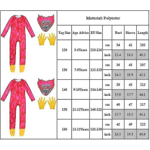 Poppy Playtime Barnkläder Jumpsuit Mask Handskar Uppträdande Kostym Set 11-12 Years