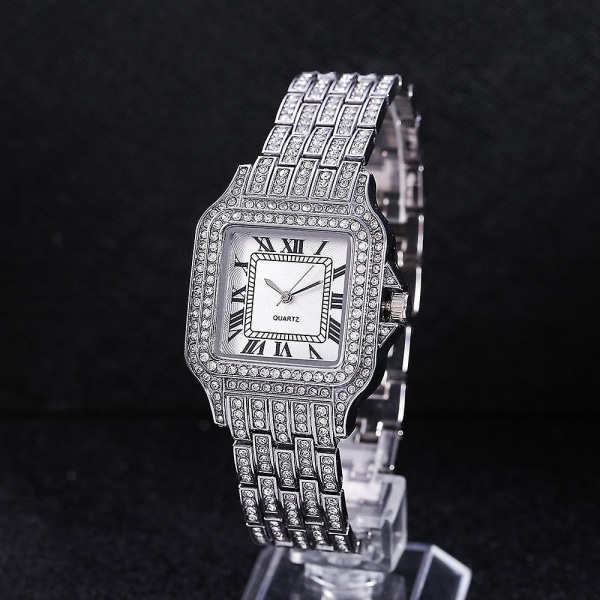 Ur Diamond Steel Strap Watch Clear Dial Roman Quartz Watch Dameur med Diamond dekorativt ur Gold