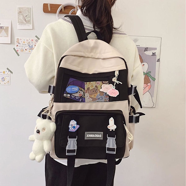 Harajuku-reppu, tyttöjen koulukassari, matkakassi, rento päiväretki-reppu teineille ja opiskelijoille Green