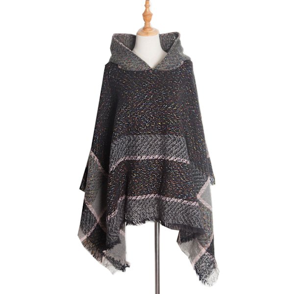 Herringbenskjortet hettekappe med pullover-kappe Black