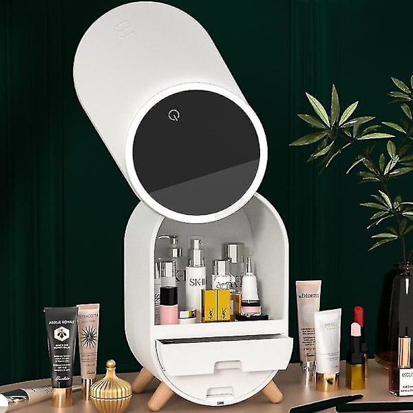 LED Lys Skrivebordsarrangør HD Spejl Makeup Organiser Box