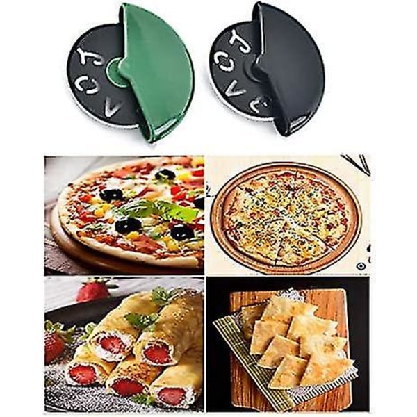 Pizzaskærer, pizzaskærer kogeplader, bageri pizzaskæreværktøj, mini pizzaskærer (sort + grøn) (2 stk)