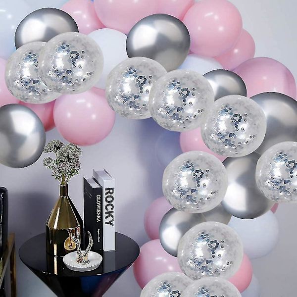 60 stk Rosa Ballongbue Hvit Sølv Latex Transparent