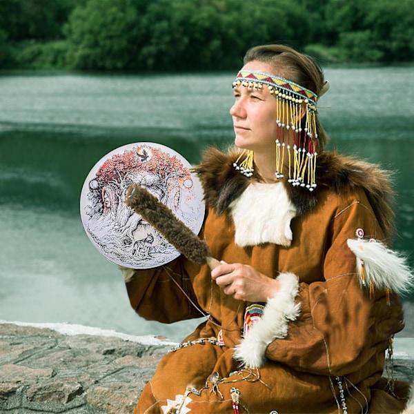 Shamantrumma Sibirisk Trumma Gamla Män Livets Träd Handgjord