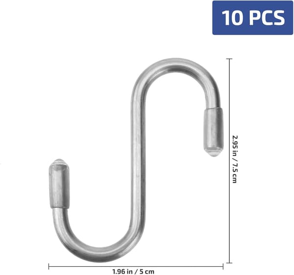 10 stk. S-kroker i rustfritt stål med 5,0 mm tykt metall, glatt overflate og solid design for kjøkken