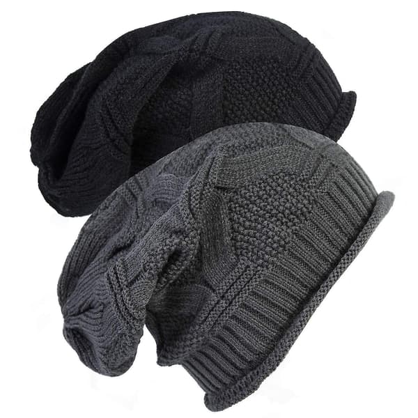 Damer Casual Beanie Vinter Strikket Damer Og Mænd Bløde Huer (2 Stykker Sort + Mørkegrå)