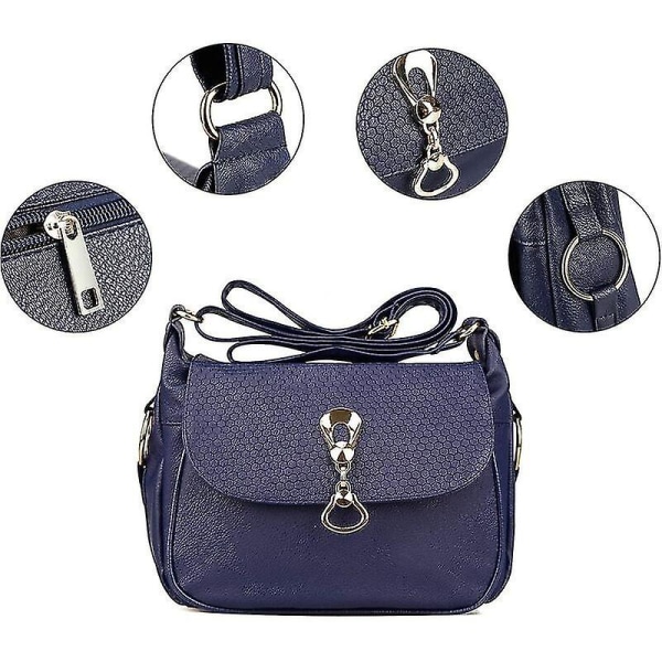 Damer PU-läder Crossbody Väska Multi-ficka Messenger Väskor Handväska (blå) - Blå