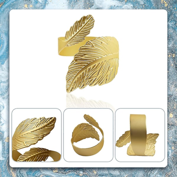 Bladformade Servettringar för Helgdagar, Fester, Bröllop, Familj, Avslappnade och Formella Tillfällen, Dekoration (12 Set), (Guld)