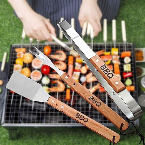 BBQ Grillverktøy 3-delt Rustfritt Stål Skovl Gaffel Klemme