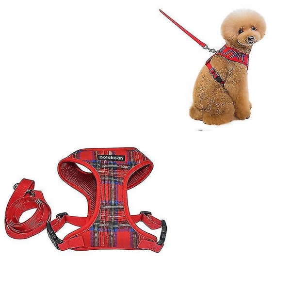 Husdjurstillbehör koppel Set Hundsele Hundväst Husdjurskoppel Brace Bröstband Spänne Design Red XL