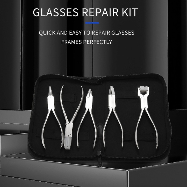 5 stk rustfrit stål optiske briller Optiker briller Stelreparation Optisk tænger Værktøjssæt Wi