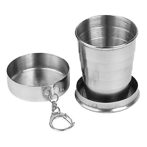 Hopfällbar Vattenkopp i Rostfritt Stål för Camping Utomhus 75ml Vikbart Set med Lock (1st)